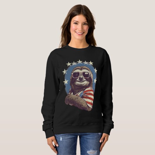 Sweatshirt 4th Of July US Flag Sloth (Devant entier)