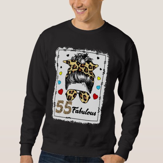 Sweatshirt 55 Ans Fabuleux Messy Bun Leopard 1967 Naissance (Devant)