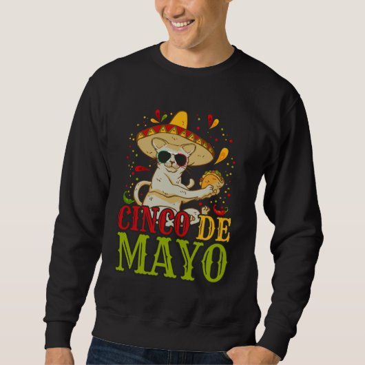 Sweatshirt 5 Cinco De Mayo  Cat With Mexican Hat And Taco (Devant)