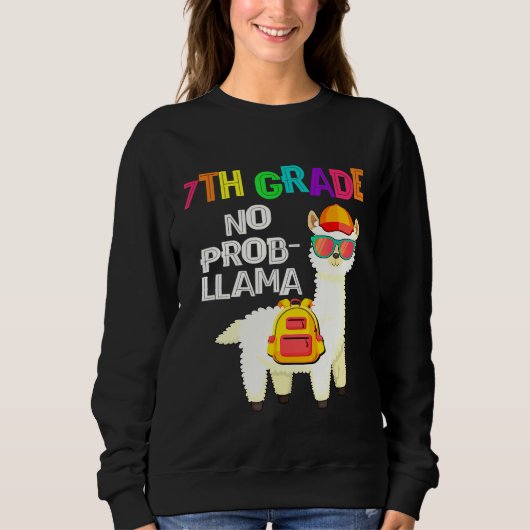 Sweatshirt 7E Année No Prob Llama Premier Jour D'École (Devant)