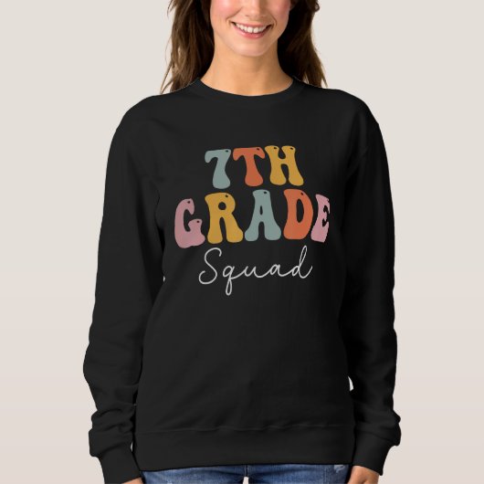 Sweatshirt 7th Grade Squad Retro Groovy Women Happy First Day (Devant)