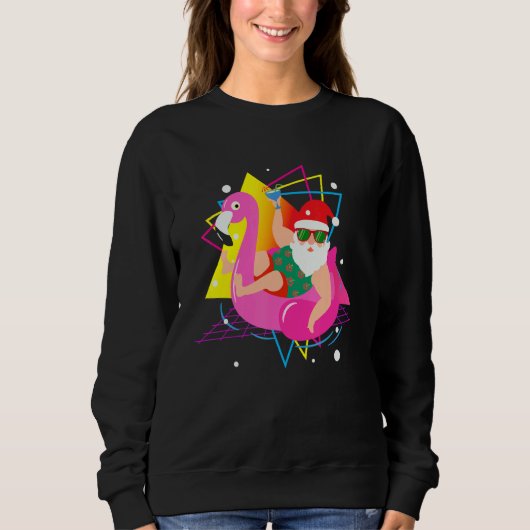 Sweatshirt 80s Pool Party Santa Sunglasses Flamingo Christmas (Devant)