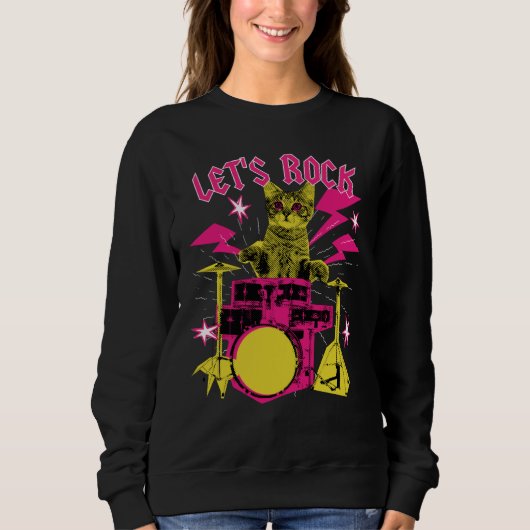 Sweatshirt 80s Rock N Roll Girl Cat Let's Rock (Devant)