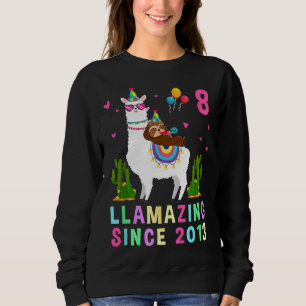 Sweatshirt 8 Years Old 8th Birthday Sloth Riding Llama Girls