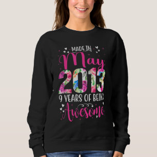 Sweatshirt 9ème Anniversaire Floral Pour Filles Nées En Mai 2