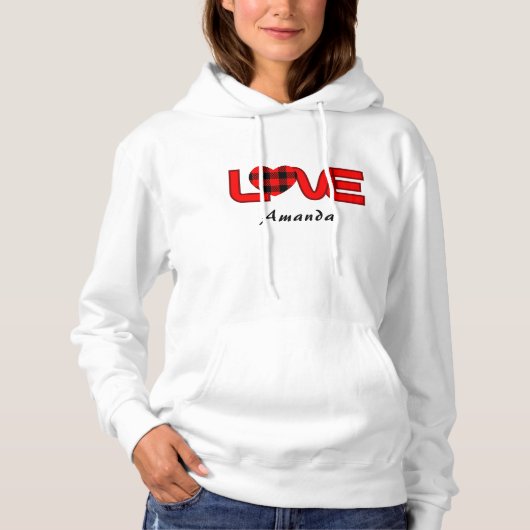 Sweatshirt à capuche et pullover à carreaux rouge (Devant)