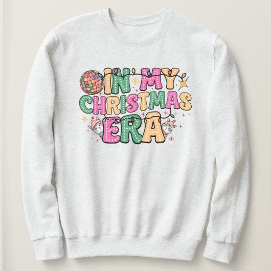 Sweatshirt À l'ère de Noël, chats rose vert (Design devant)