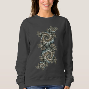 Sweatshirt Abstrait Beige clair Bleu Fractal Art Spirales