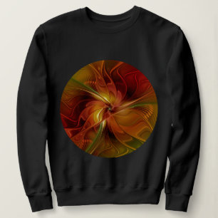 Sweatshirt Abstrait Rouge Orange Brown Vert Fractal Art Flowe