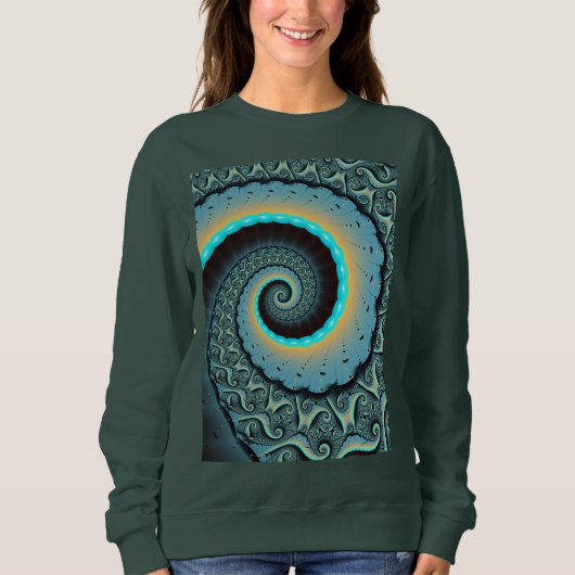 Sweatshirt Abstraite spirale d'art fractal bleu turquoise ora (Devant)