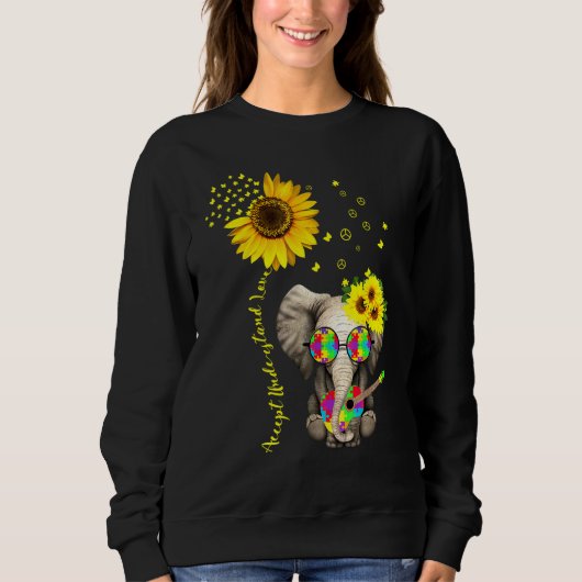 Sweatshirt Accepter Comprendre L'Amour Eléphant Tournesol Aut (Devant)