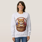 Sweatshirt adorable chaton orange en panier avec fils (Devant entier)