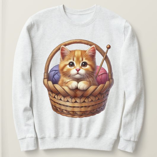 Sweatshirt adorable chaton orange en panier avec fils (Design devant)