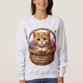 Sweatshirt adorable chaton orange en panier avec fils (Devant)