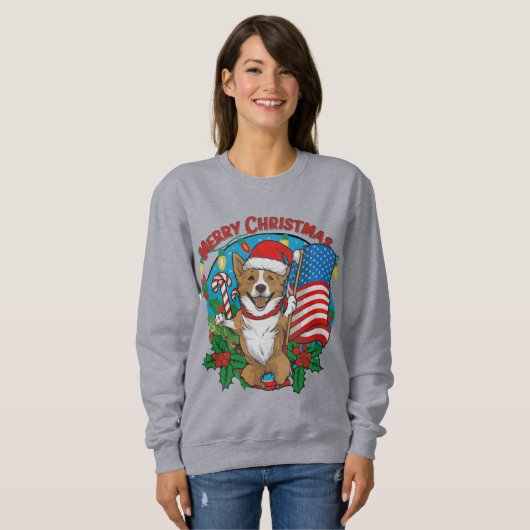 Sweatshirt adorable chien de Noël (Devant entier)