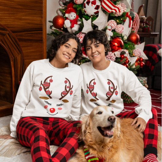 Sweatshirt Adorable Deer Face & Ornements sur Antlers Femmes