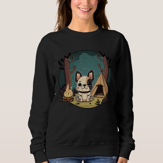 Sweatshirt Adorable Frenchie Enjoying a Camping Trip in the F (Devant)