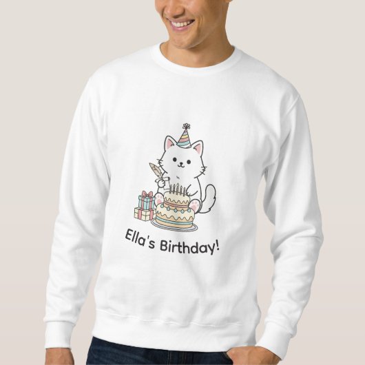 Sweatshirt Adorable Kitty Birthday Celebration Personalizable (Devant)