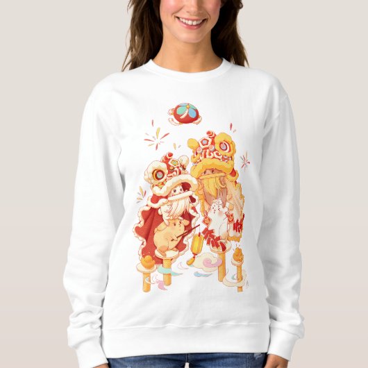 Sweatshirt Adorable Lion Dance du Nouvel An Danses femmes Swe (Devant)