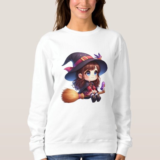 Sweatshirt Adorable sorcière mignonne avec 2 oiseaux, Hallowe (Devant)