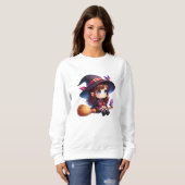 Sweatshirt Adorable sorcière mignonne avec 2 oiseaux, Hallowe (Devant entier)