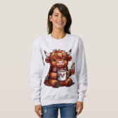 Sweatshirt Adorable Vache Highland Profitant De Boissons Conf (Devant entier)