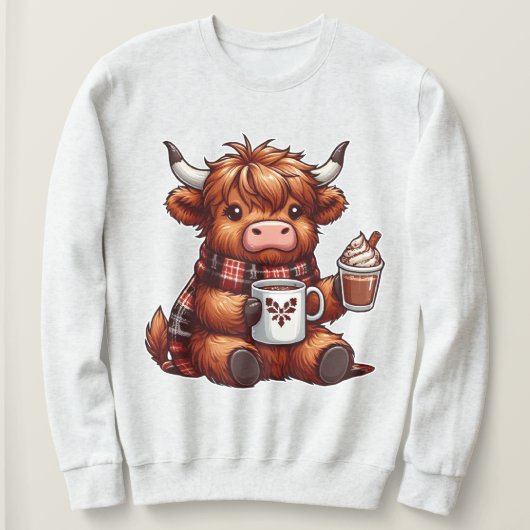 Sweatshirt Adorable Vache Highland Profitant De Boissons Conf (Design devant)