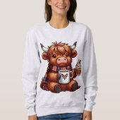 Sweatshirt Adorable Vache Highland Profitant De Boissons Conf (Devant)