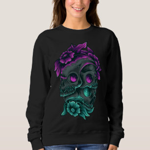 Sweatshirt Adorables Jour des Morts 3 crânes pourpres et bleu
