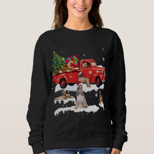 Sweatshirt Afghan Hound équitation Camion rouge Joyeux Noël X