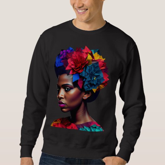 Sweatshirt African Abstract Beautiful Black Woman Origami Que (Devant)