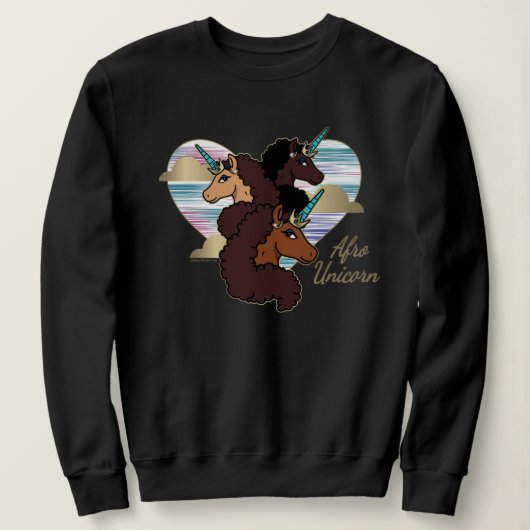 Sweatshirt Afro Unicorn Trio Coeur Design (Design devant)