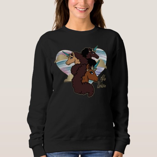 Sweatshirt Afro Unicorn Trio Coeur Design (Devant)