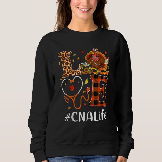 Sweatshirt Aide-soignant certifié Cna aime Thanksgiving  (Devant)