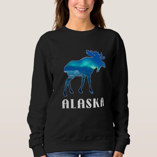 Sweatshirt Alaska Day Moose Aurora Borealis Northern Lights (Devant)