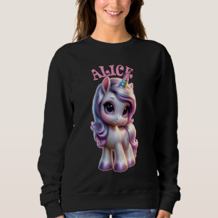 Sweatshirt Alice Cute Unicorn Design pour filles Nom Alice