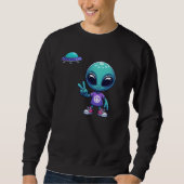 Sweatshirt Alien de paix mignon et vaisseau spatial (Devant)