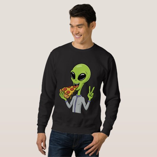 Sweatshirt Alien Head Eating Pizza UFO Extraterrestrial Snack (Devant entier)