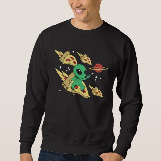 Sweatshirt Alien Riding Pizza UFO Galaxy Fast Food (Devant)