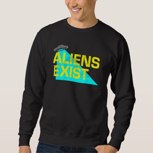 Sweatshirt Aliens Exist Ufo Blue Light Illustration Style Dec (Devant)