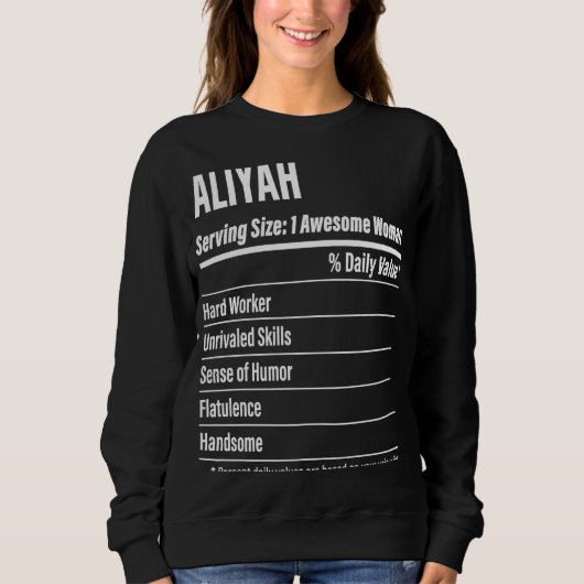 Sweatshirt Aliyah Faits nutritionnels Taille de service Calor (Devant)