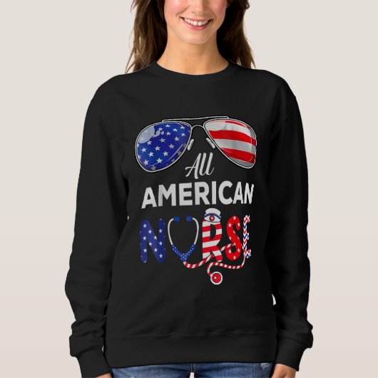 Sweatshirt All American Nurse Scrub Stethoscope Sunglasses 4t (Devant)