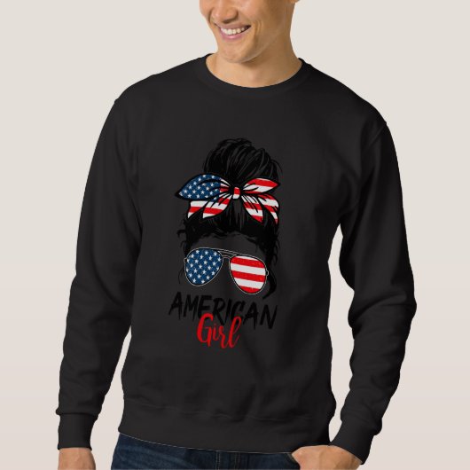 Sweatshirt All American Patriotic Girl Messy Bun Us Drapeau 4 (Devant)