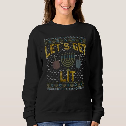 Sweatshirt Allumons-Nous en Buvant un Pull de Hanukkah Moche (Devant)