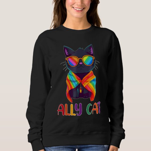 Sweatshirt Ally Cat LGBT Gay Rainbow Pride Flag  Cat  2 (Devant)