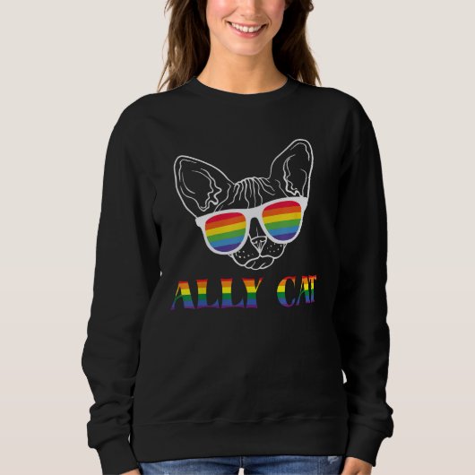 Sweatshirt Ally Cat LGBT Rainbow Gay Pride Flag Ally Cat LGB (Devant)