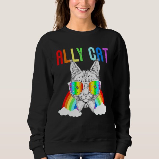 Sweatshirt Ally Chat Rainbow Lunettes de soleil Lgbt Gay prid (Devant)
