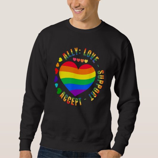 Sweatshirt Ally Love Support Accept LGBTQ+ Rainbow Heart Gay (Devant)