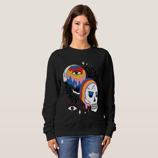 Sweatshirt Almost Dead Weird Bizarre Skull Rainbow (Devant entier)