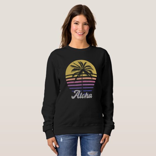Sweatshirt Aloha Hawaii Hawaii île Hawaii Palm Tree Beach Vin (Devant entier)
